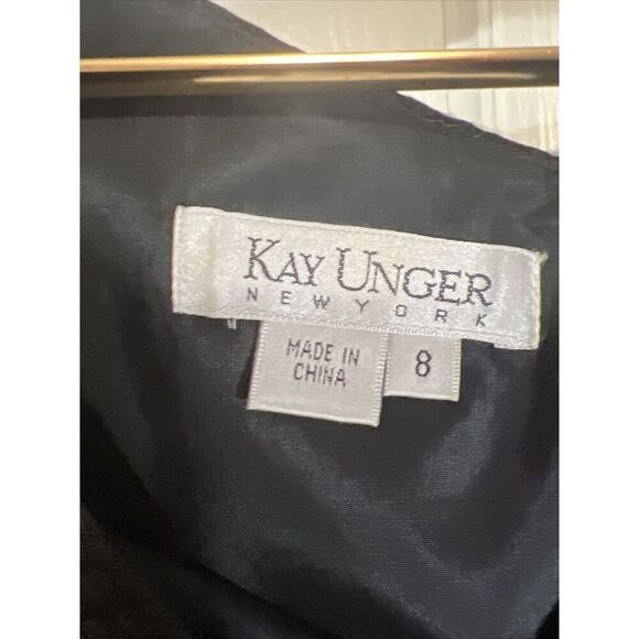 Kay Unger Black Dress 8 Silk Cocktail Party Short Sleeve Textured - Picture 8 of 9